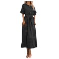 thumbnail image 2 of Drppepioner Robe d'Été pour Femme à Manches Courtes, Robe T-Shirt Décontractée 2024 Fluide de Plage à Col en V, Robes Soleil avec Poches, Mode Femme, Automne, Boutons, Robe à Manches Courtes à Col Rond, Noir, 2 of 5