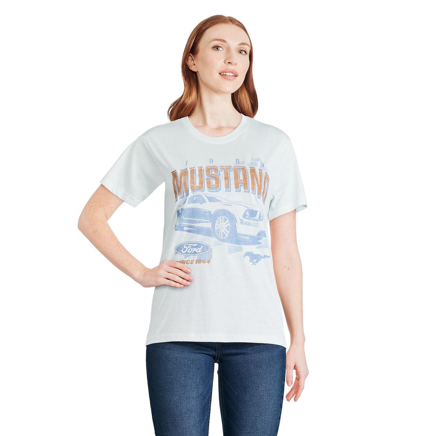 T-shirt coupe garçonne avec imprimé graphique Ford pour femmes