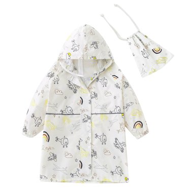 Zwiiyzr Toddler Kids Baby Boys Girls Cute Cartoon Print Rainwear Children Raincoat Waterpoof Rain Hooded Jacket Coat Size 3-13 Years White