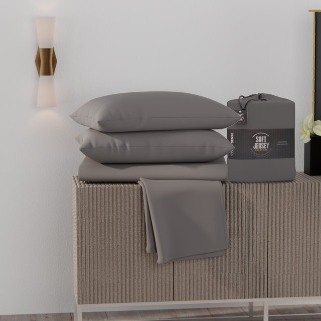 Super-Soft & Cozy Knitted Jersey Sheet Set, Twin, Dark Gray by Color Sense