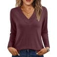 thumbnail image 2 of ShomPort Long Sleeve T-Shirts for Womens V-Neck Lightweight Solid Color Soft Blouses Breathable Comfort Daily Elastic Pullover Tees Tops, 2 of 6