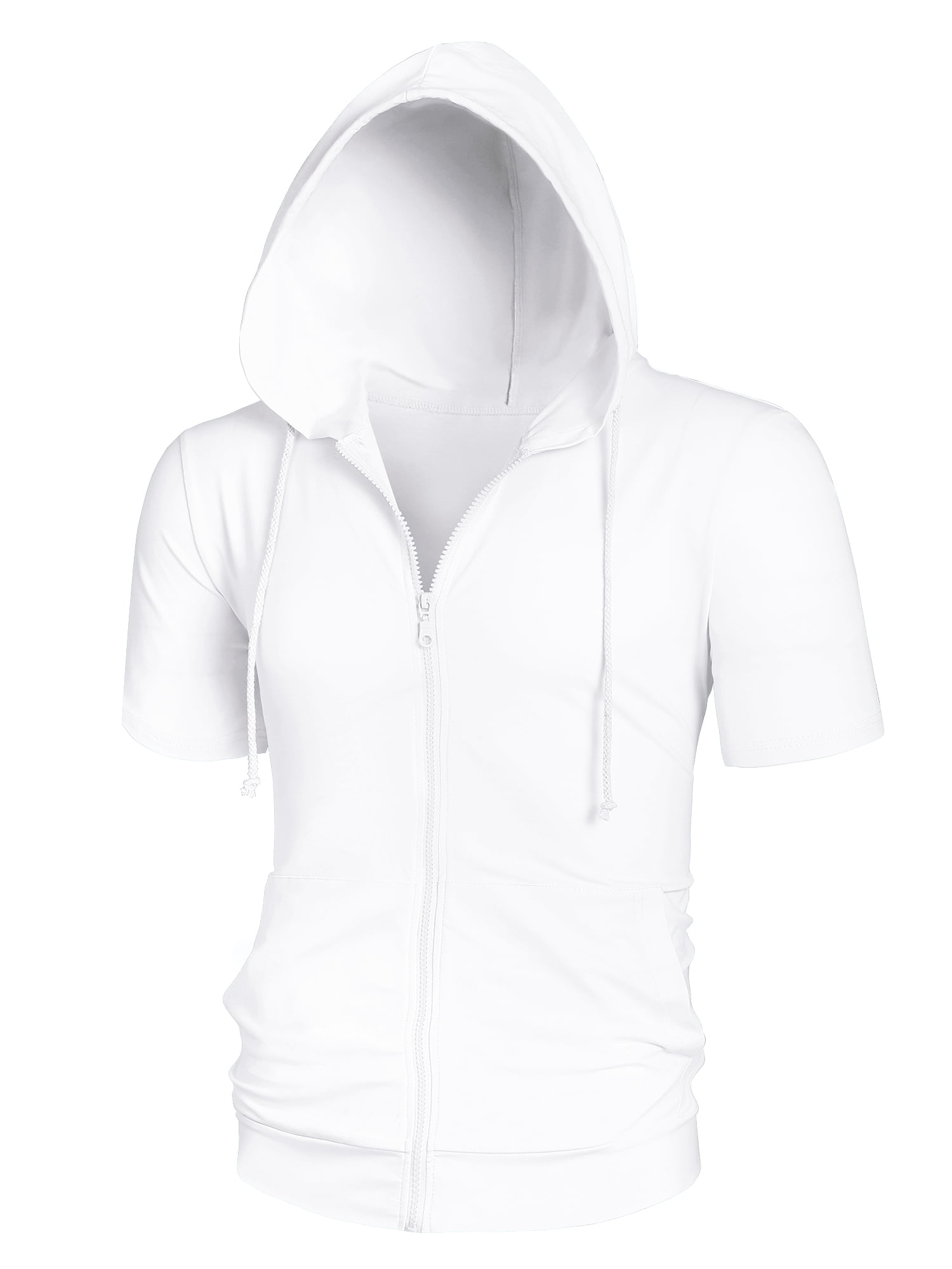 INSPIRE CHIC Chandails à Capuchon pour Hommes, Couleur Unie, Veste à Fermeture Éclair à Manches Courtes