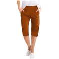 thumbnail image 1 of Timegard Womens Shorts Cotton Linen Elastic Waist Solid Color Summer Knee Length Trousers with Pockets, 1 of 6