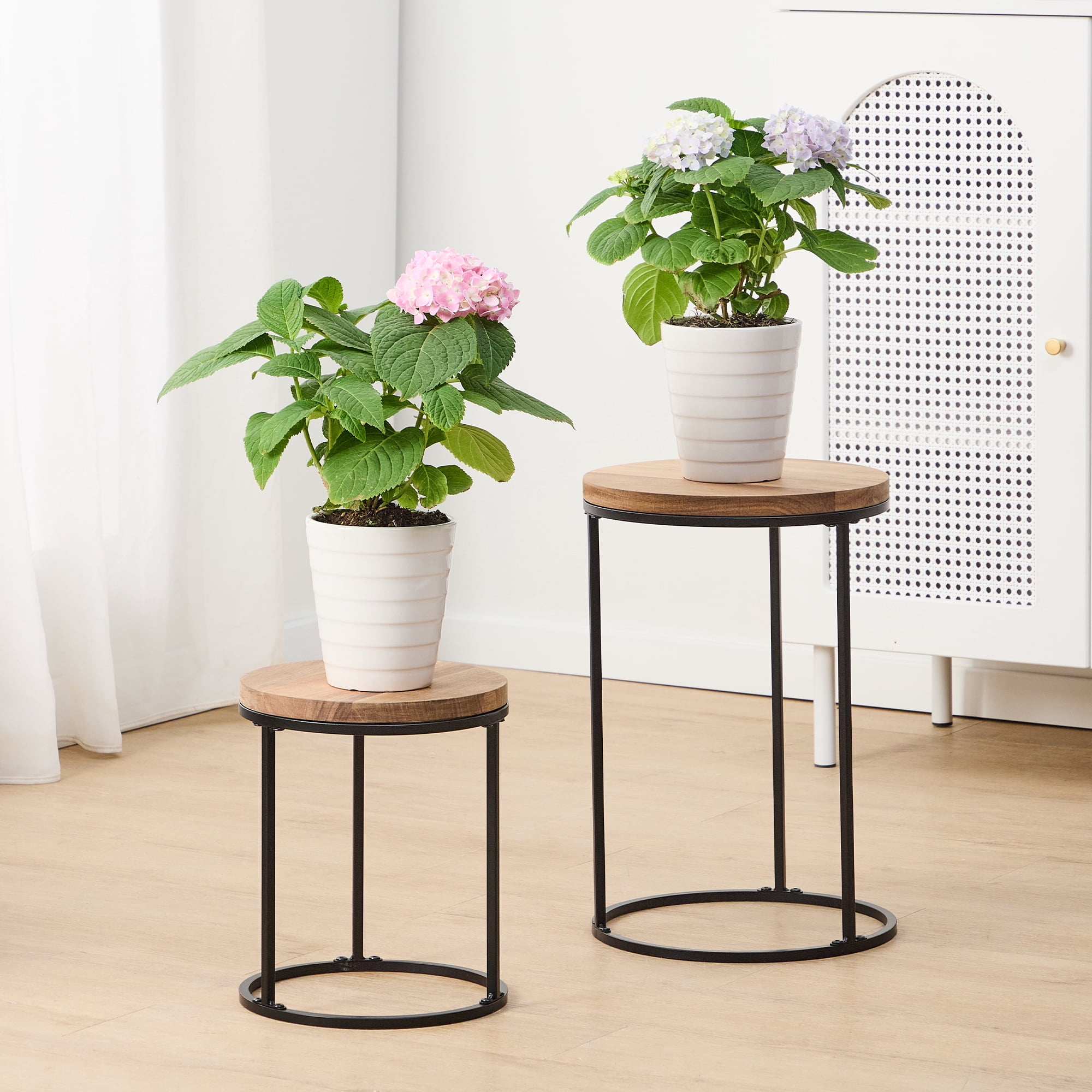 Better Homes and Gardens Support Pour Plantes Acacia, Pack 2, noir