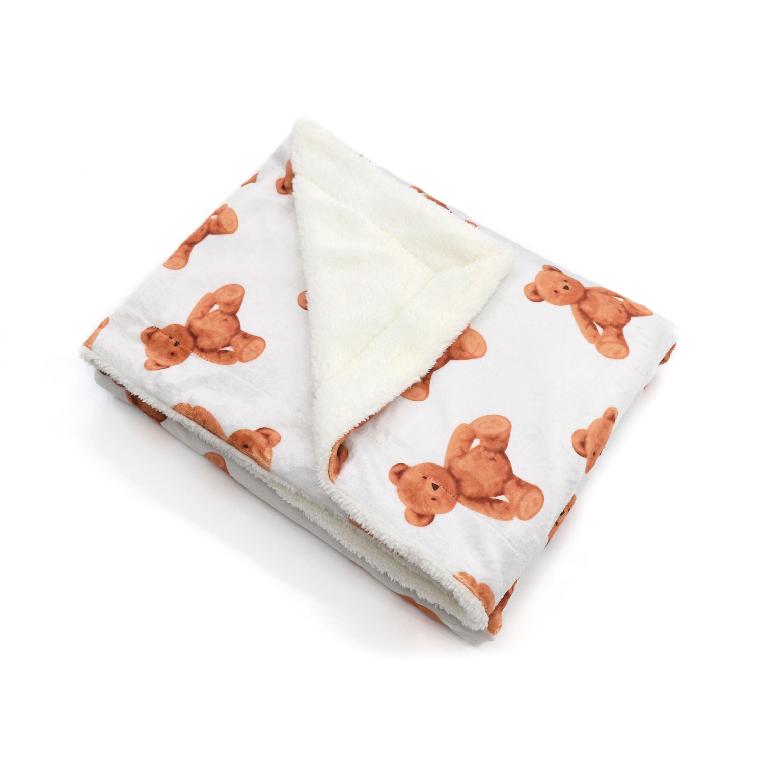Couverture réversible en flanelle polaire douce et chaude pour enfants, motif ours en peluche marron, 101 x 127 cm