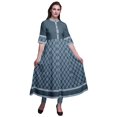 thumbnail image 1 of Bimba Blue Dot & Floral Block Print Long Flared A Line Indian Kurtis For Women Party Wear Anarkali Kurta-XSmall, 1 of 5