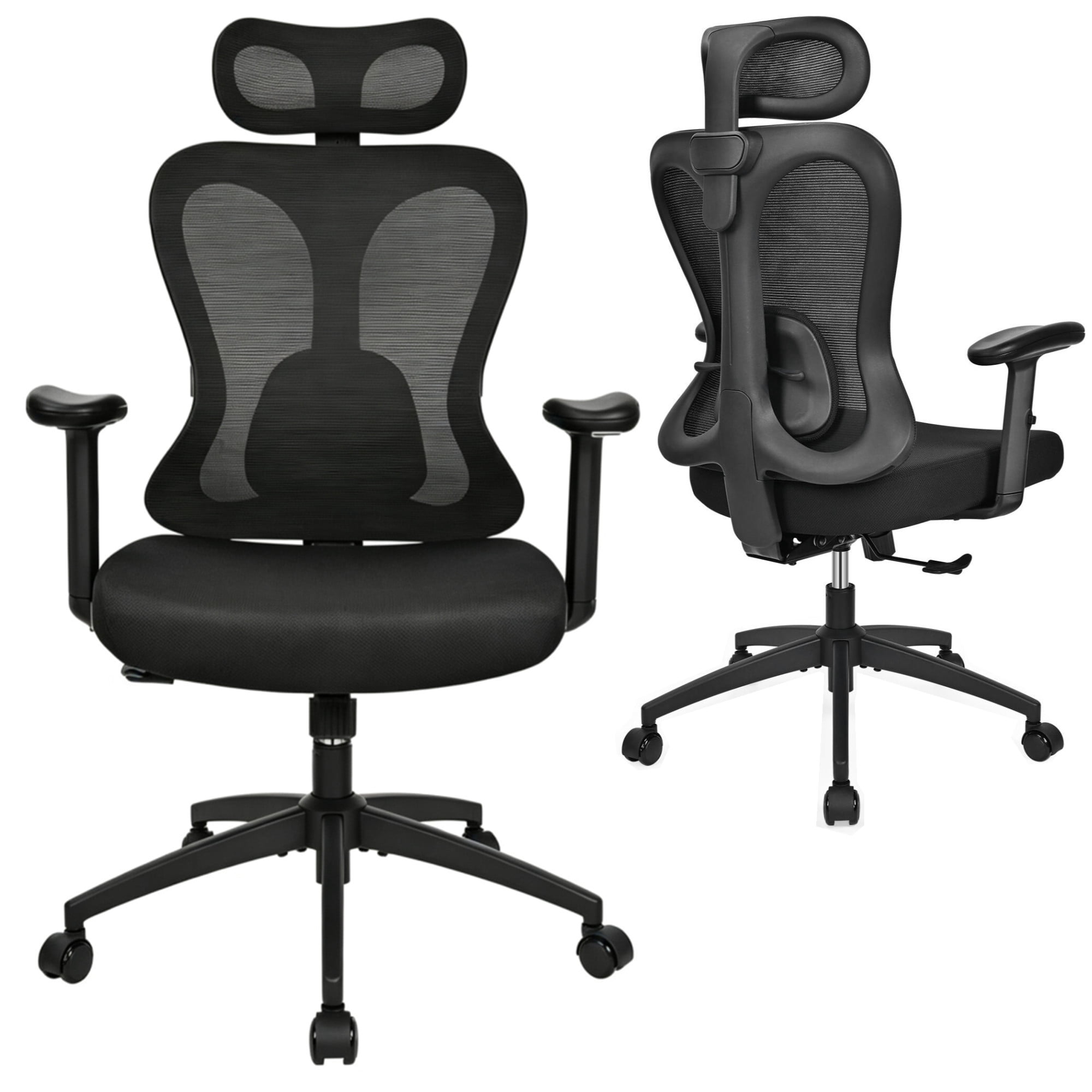 Ergonomic Mesh Office Chair, High Back Desk Chair with Adjustable Lumbar Support & Headrest, Adjustable Armrests, Reclining Computer Task Chair with High Density Foam Seat