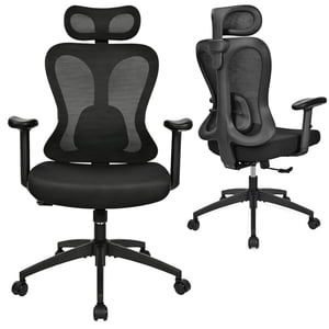 Chaise de bureau ergonomique Mesh, chaise haut de table arrière avec support Lombaire réglable & Appuie-tête, accoudoirs réglables, chaise de travail en inclinable avec siège en mousse haute densité