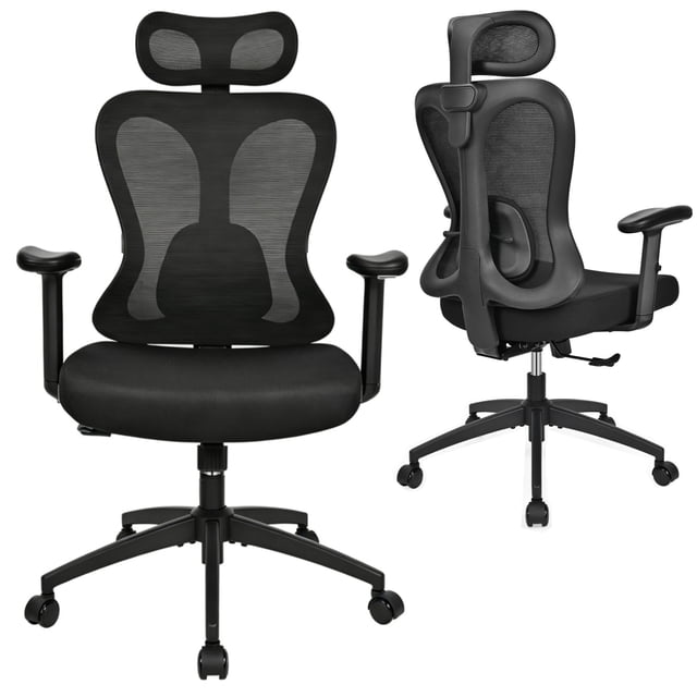 Ergonomic Mesh Office Chair, High Back Desk Chair with Adjustable Lumbar Support & Headrest, Adjustable Armrests, Reclining Computer Task Chair with High Density Foam Seat