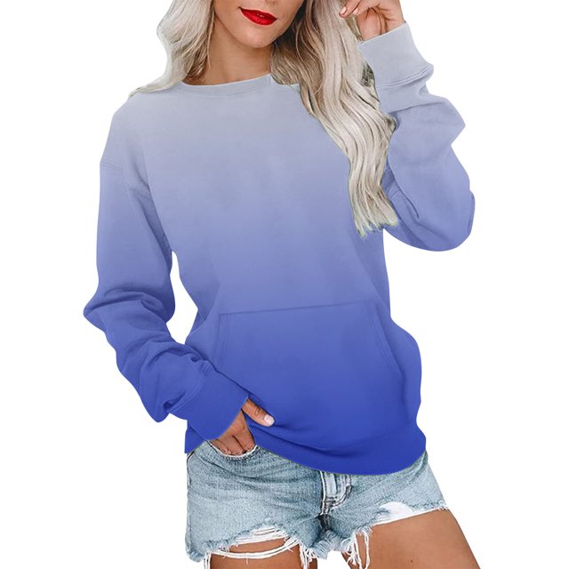 RKSTN Chandails en Molleton pour Femmes Mode Automne 2023 Couleur Dégradée Manches Longues Chandail en Molleton Grande Taille Ample Col Rond Doux Chandail Tops