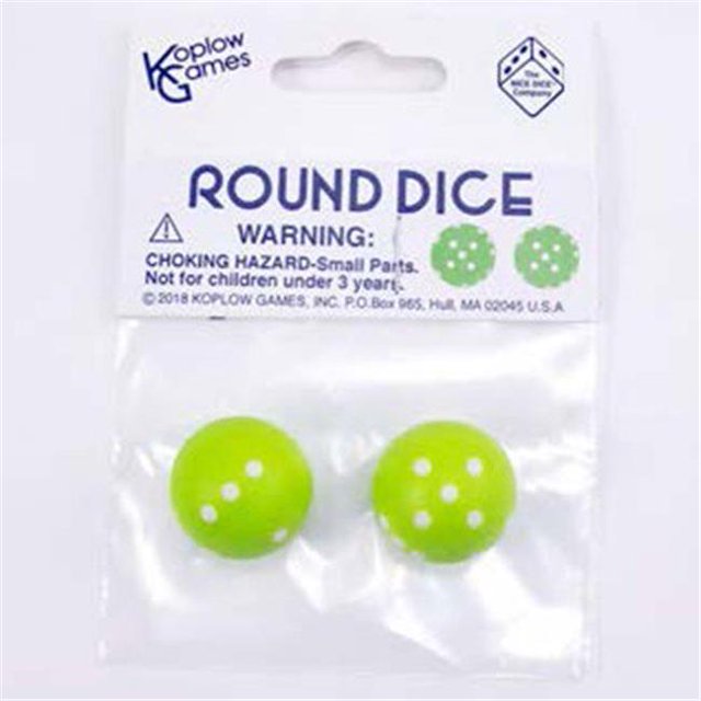Koplow KPL19368 Round Dice - Green & White, 2 Per Pack