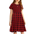 thumbnail image 4 of Liquidation d'Économies d'Été Iumwxz Robe Décontractée Trapèze Robe Tunique pour Adolescentes Robe Col Rond Imprimé à Carreaux Manches Courtes Robes pour Filles Coupe Ample Robe pour les Vacances 4-14a, 4 of 7