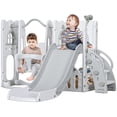 thumbnail image 1 of Qaba 6-in-1 Slide and Swing Set with Basketball Hoop, Climber, Grey, 1 of 10