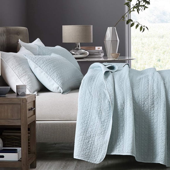 HORIMOTE HOME Ensemble de Courtepointe Format Grand Bleu Aqua Classique à Pois Géométriques Motif Cousu Microfibre Lavée à la Pierre Style Chic Rustique Ultra Doux Léger Couvre-Lit Matelassé pour Toutes les Saisons 3 Pcs
