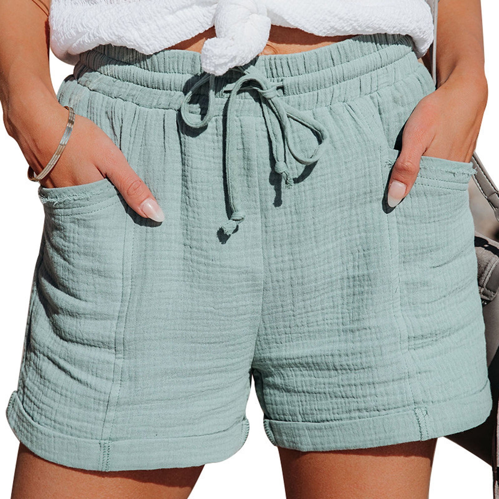 パンツ theredthread drawstring short pants Cameland Women Summer Drawstring Elastic Waist Casual Solid Shorts