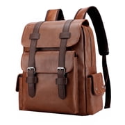 Wuztai Leather Laptop Backpack for Men, Business Travel Office Backpack with 15.6 Inch Laptop Compartment, Waterproof Casual Computer Bag for Work College Commute and Airplane Carry On