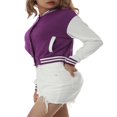 thumbnail image 2 of CenturyX Women Long Sleeve Cropped Baseball Jacket Color Block Button Down Front Open Fashion Bomber Jacket Coat Purple M, 2 of 7