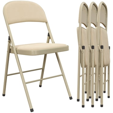 HOMCOM Folding Chairs Set of 4, Foldable Chairs with Cushions, Beige