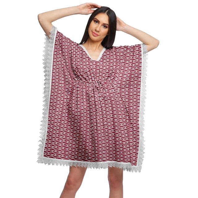 Moomaya Robe Courte de Caftan de Plage, Robe de Couverture Imprimée, Kaftan pour Femmes, Tenue de Plage, Couverture