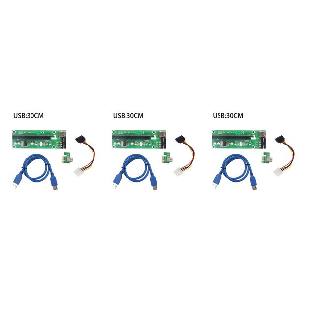 Ruiboury VER003 PCI-E Riser Card 30CM 60CM USB 3.0 Cable PCI 1X to 16X Extender PCI-E Adapter for GPU Miner Mining Green 30CM 3Set