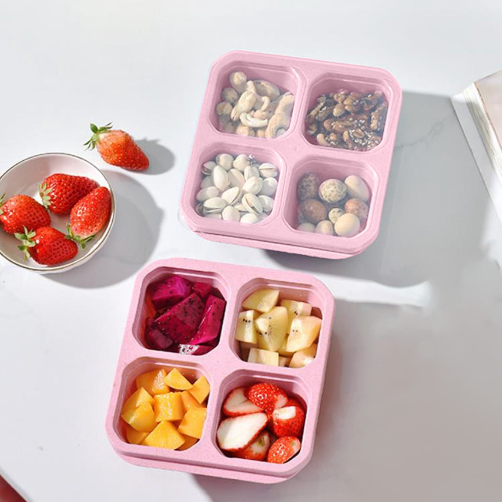 Dvkptbk 4 Compartments Bento Box Reusable Meal Prep Lunch Containers for Kids Adults Divided Food Storage Containers for School Work Travel Bento Containers Storage & Organization