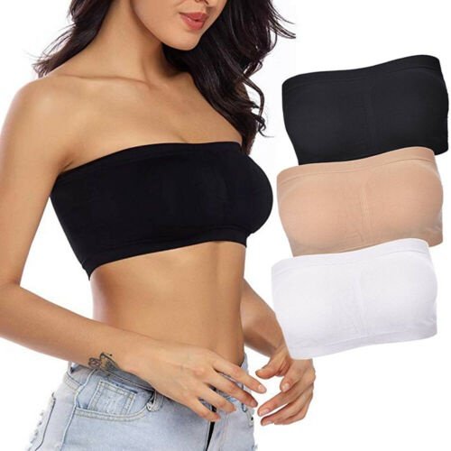 Double Layers Plus Size Strapless Bra Bandeau Tube Removable Padded Top Stretchy