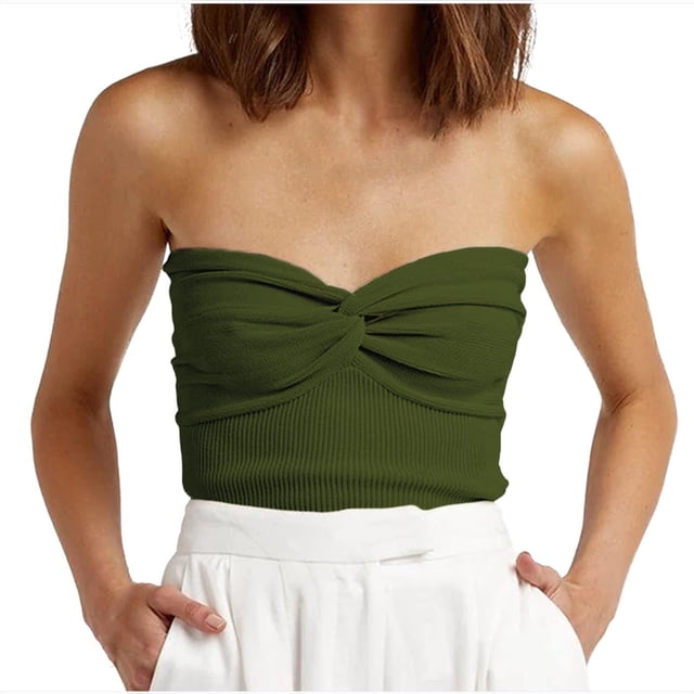 Timegard Tube Top for Women Ruched Knot Sleeveless Slim Fitting Comfy Knit Tee Top Solid Color Casual