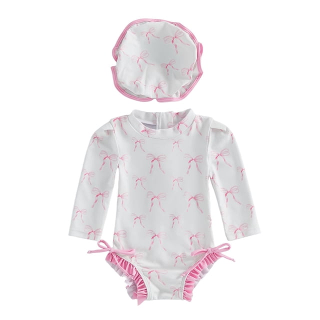 JTieacloth Baby Girls Sun Swimwear Long Sleeve With Hood UPF 50+ Rash Guard Bathing For Toddler Infant,Sizes 0-3 Months
