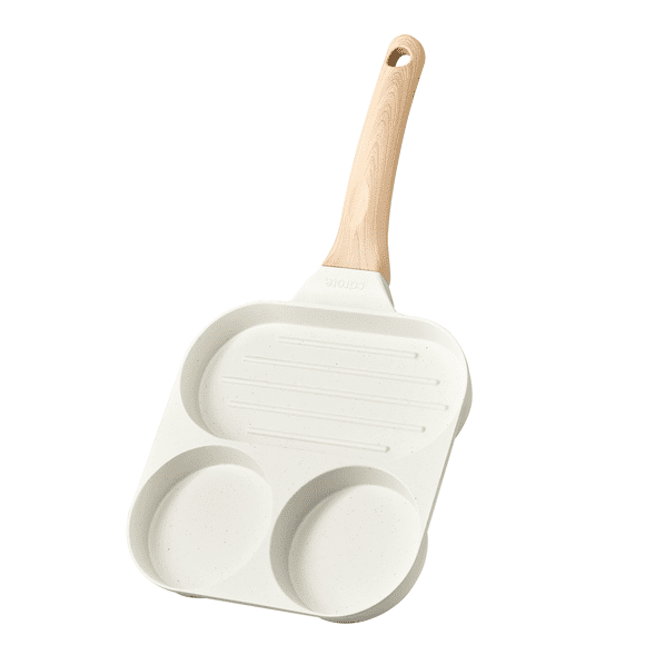 Carote Egg & Omelette Pan, 3-in-1 Divided Nonstick Grill, Pancake and Healthy Egg Cooker – Suitable for Gas Stove & Induction Cookware, White Granite