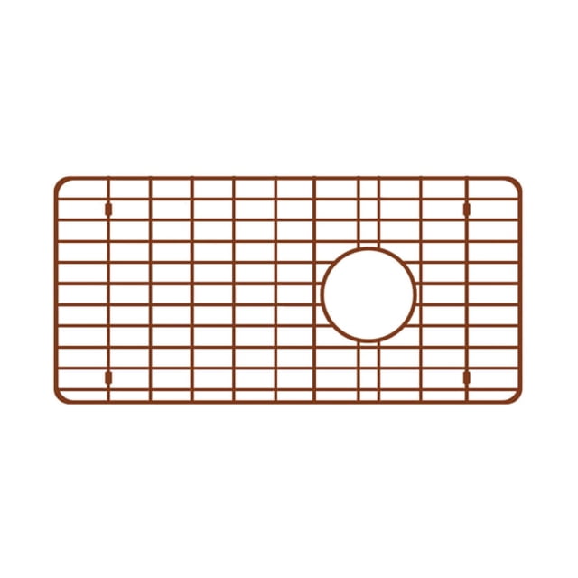 American Imaginations 29-in. W Kitchen Sink Grid AI-34731 in copper color, rectangular metal grid with a central circular drain cutout, designed for drop-in kitchen sink installation, featuring a modern style and durable copper finish, also suitable for protecting delicate cookware when placed in the sink.