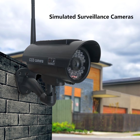 Fake Dome Security Camera with Flashing Red LED, Solar Powered Simulated Surveillance Dummy for Indoor Outdoor Home Office Shop Deterrent