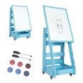 thumbnail image 1 of Gymax Chevalet Artistique Debout pour Enfants Tableau Effaçable à Sec Tableau Noir Double Face Bleu, 1 of 10