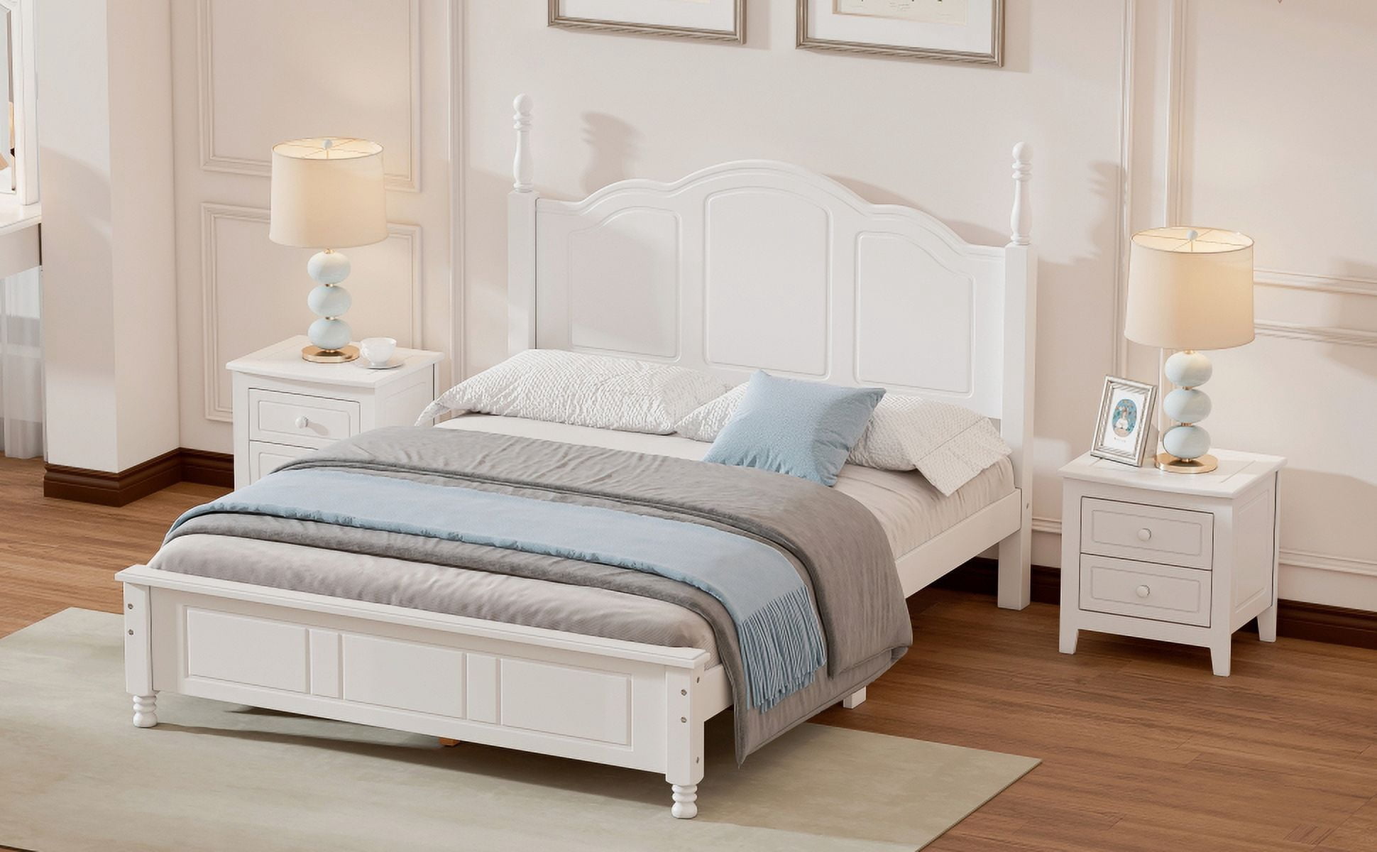 Lit plateforme en bois Noble House, style rétro, blanc, 2 places