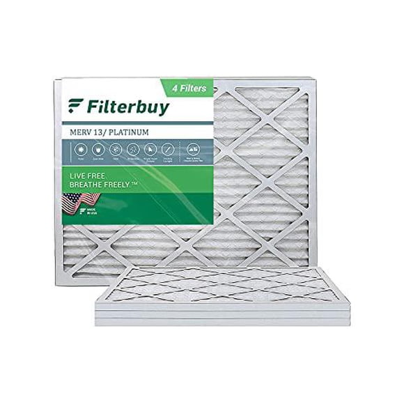 FilterBuy 14x18x1 Air Filter MERV 13, Pleated HVAC AC Furnace Filters (4-Pack, Platinum)