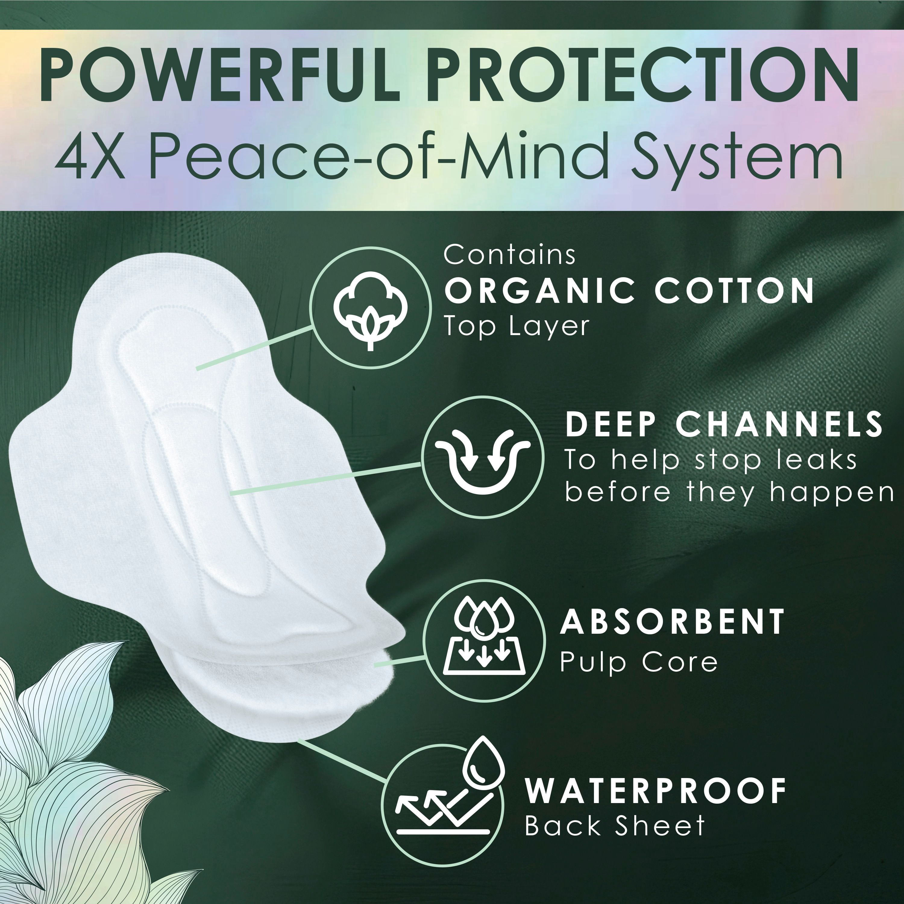 Serviettes menstruelles L. ultraminces pour femmes, degré d’absorption régulier, voile supérieur en coton biologique, avec ailes, 56 U