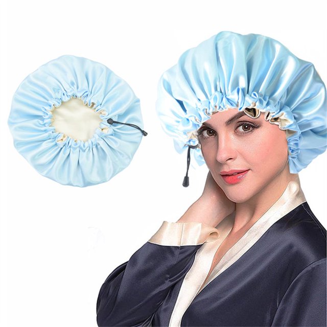 Bonnet de Couchage en Satin Bonnet de Nuit Doux Réglable Double Couche Chapeau pour Femme (Violet)