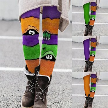 Halloween Leggings Mid-rise Elastic Waistband Skinny Fit Patchwork Color Bottoming Pants Girls Cosplay Outfit Tights