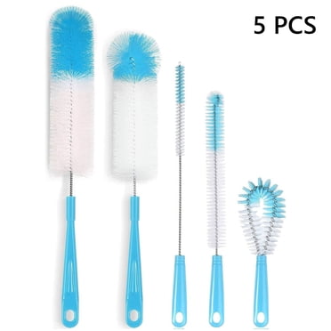 Semfri 5 Pcs Bottle Cleaning Brush Set Long Handle Blue Bottle Cleaner Sturdy Food Grade for Cleaning Bottles Sports Water Bottles Flask Blue