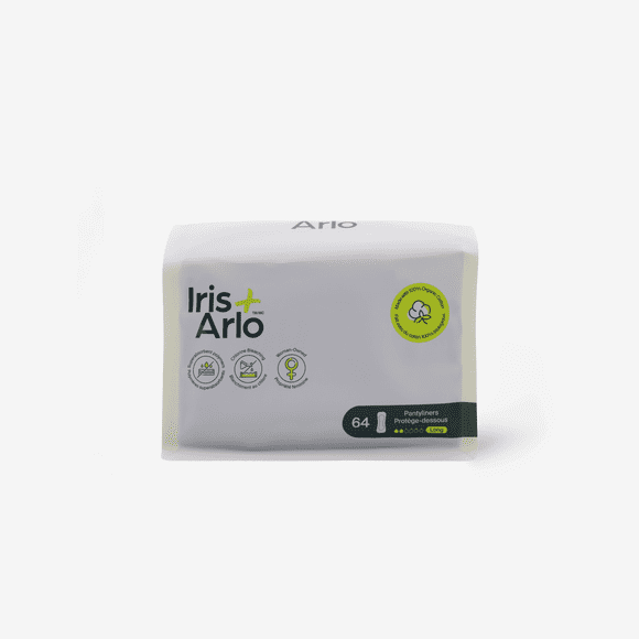 Iris + Arlo Organic Panty Liners, Long, 100% Cotton, Chemical-Free, Non-toxic, No plastic | Resealable Bag (64 Count)