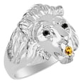 thumbnail image 4 of RYLOS Rings Sterling Silver Lion Head Ring Black Diamonds Eyes & Gemstone Mouth Fun Designer Rings Citrine  Jewelry Size 13, 4 of 7