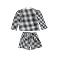 thumbnail image 3 of Faithtur Girls Clothes Set, Black Printed Pattern Cardigan, Shorts and Shirt, 3 of 7