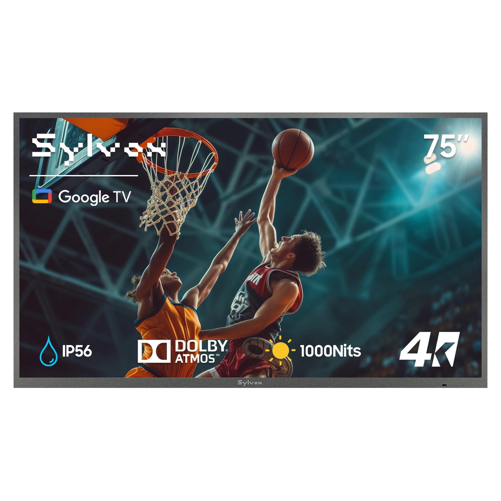 SYLVOX 75" Outdoor TV, IP56 Waterproof TV, 1000nits 4K UHD Google TV for Partial Sun, Dobly Atmos Google Assistant(Deck Pro 3.0 )
