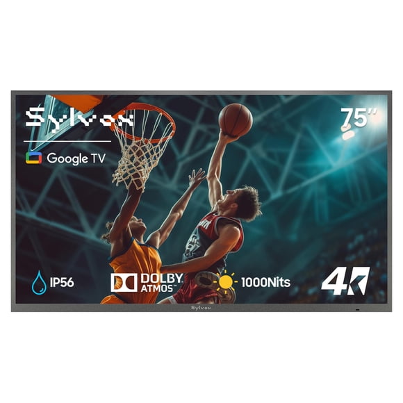 SYLVOX 75" Outdoor TV, IP56 Waterproof TV, 1000nits 4K UHD Google TV for Partial Sun, Dobly Atmos Google Assistant(Deck Pro 3.0 )