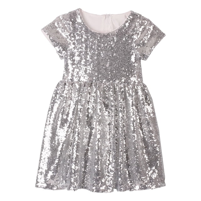 GDREDA Robe d'Été Imprimée Robe Fille Robe Bébé Tout-Petits Robe à Paillettes Enfants Robe de Fête Demoiselle d'Honneur Robe de Mariée Argent,7a