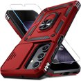 thumbnail image 1 of KOMI Compatible with Samsung Galaxy A16 5G Case Built in Slide Camera Lens Cover+Screen Protector+Finger Ring Holder Kickstand,Heavy Duty Shockproof Full Body Phone Cover,2025 Red, 1 of 5