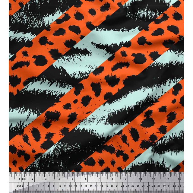 Soimoi Green polyester Crepe Fabric Leopard & Wild Animal Skin Fabric Prints by Yard 52 Inch Wide
