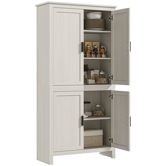 HOMCOM 64" Kitchen Pantry Storage Cabinet with Adjustable Shelves, White
