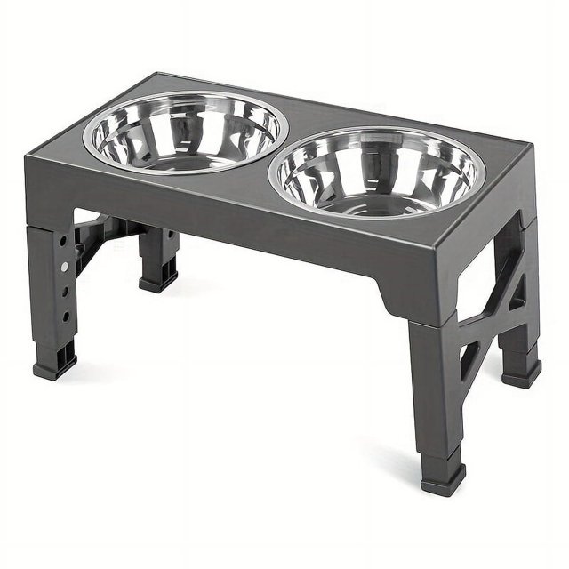 Elevated Dog Double Bowls, 5 Adjustable Heights Raised Dog Bowl Stand With 2 Removable
