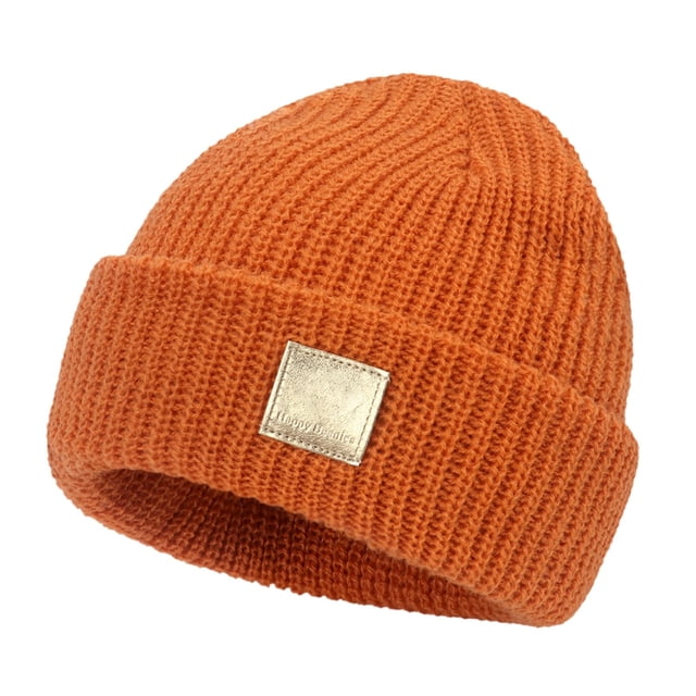 ManxiVoo Bonnet Tricoté à Revers Extensible Protection des Oreilles Bonnet d'Hiver pour Garçons et Filles Orange
