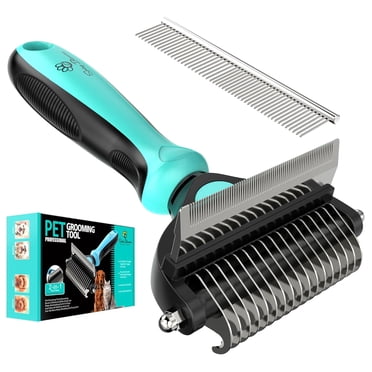Râteau de Toilettage Professionnel 2 en 1 pour Chats et Chiens - Peigne de Démêlage pour Enlever Facilement Tapis et Emmêlements, Nettoyant pour Enlever les Poils pour Animaux (Cyan)